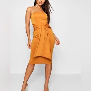 Mustard Yellow Boohoo Strapless Dress